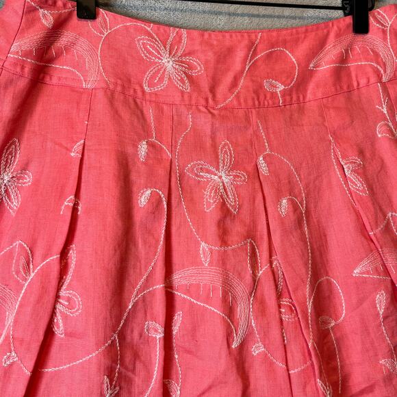 Y2K Boho Pink Embroidered Floral Linen Midi Skirt Cottagecore Fairycore Size 10 - Picture 2 of 4